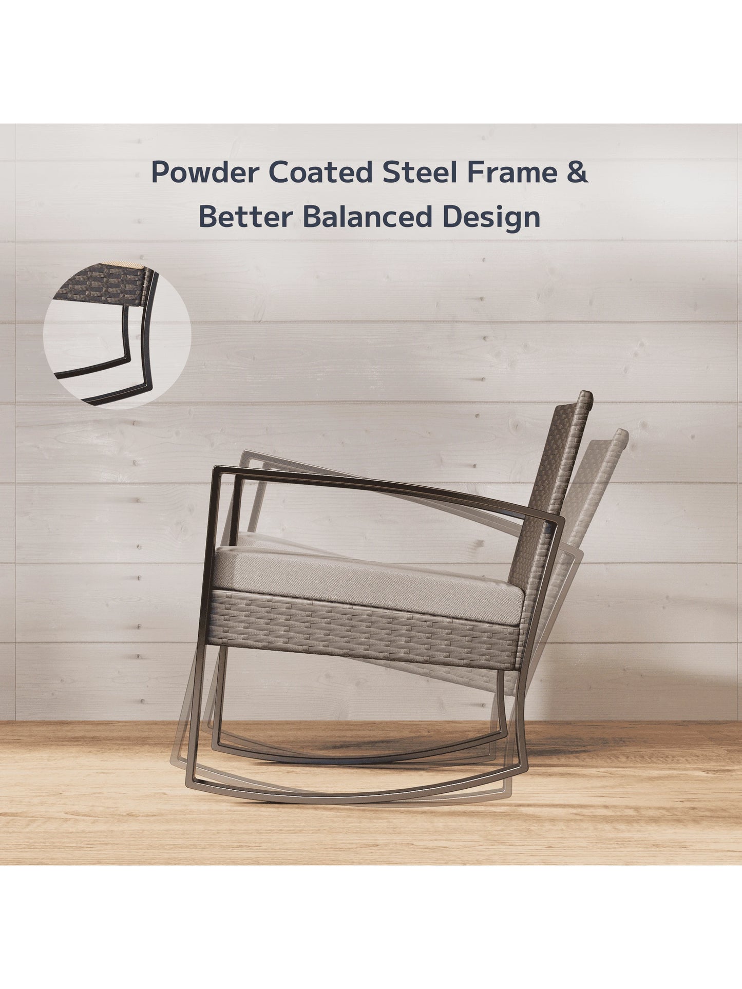 Asofer 3-Piece Wicker Muebles Set with Sofa-Style Rocking Chairs & Table, Outdoor Furniture for Camping and Garden Decor - Patio Furniture Set of 2 with Cushions for Balcony, Front Porch and Poolside