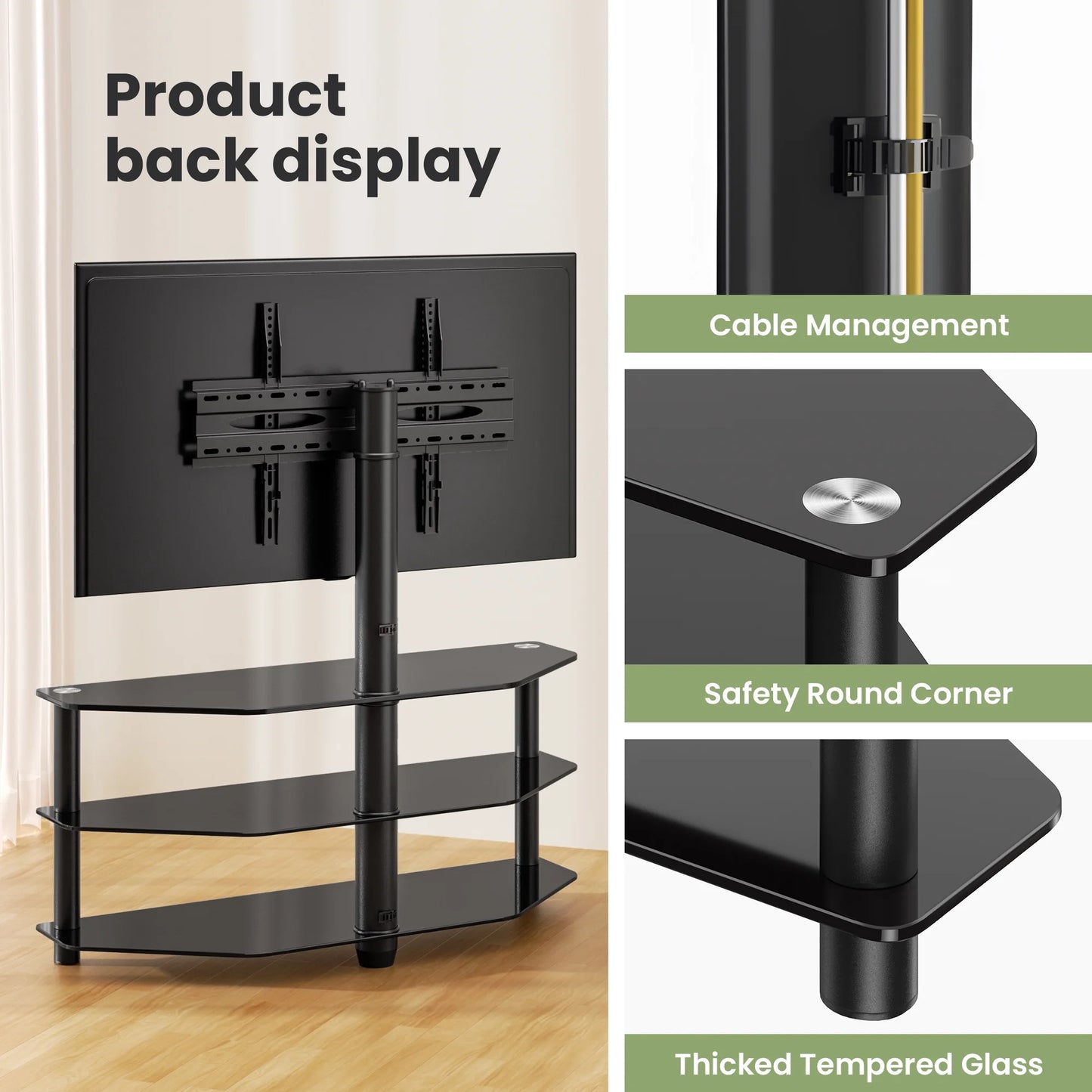 3-Tier Swivel Floor TV Stand with Mount for 32-65" TV