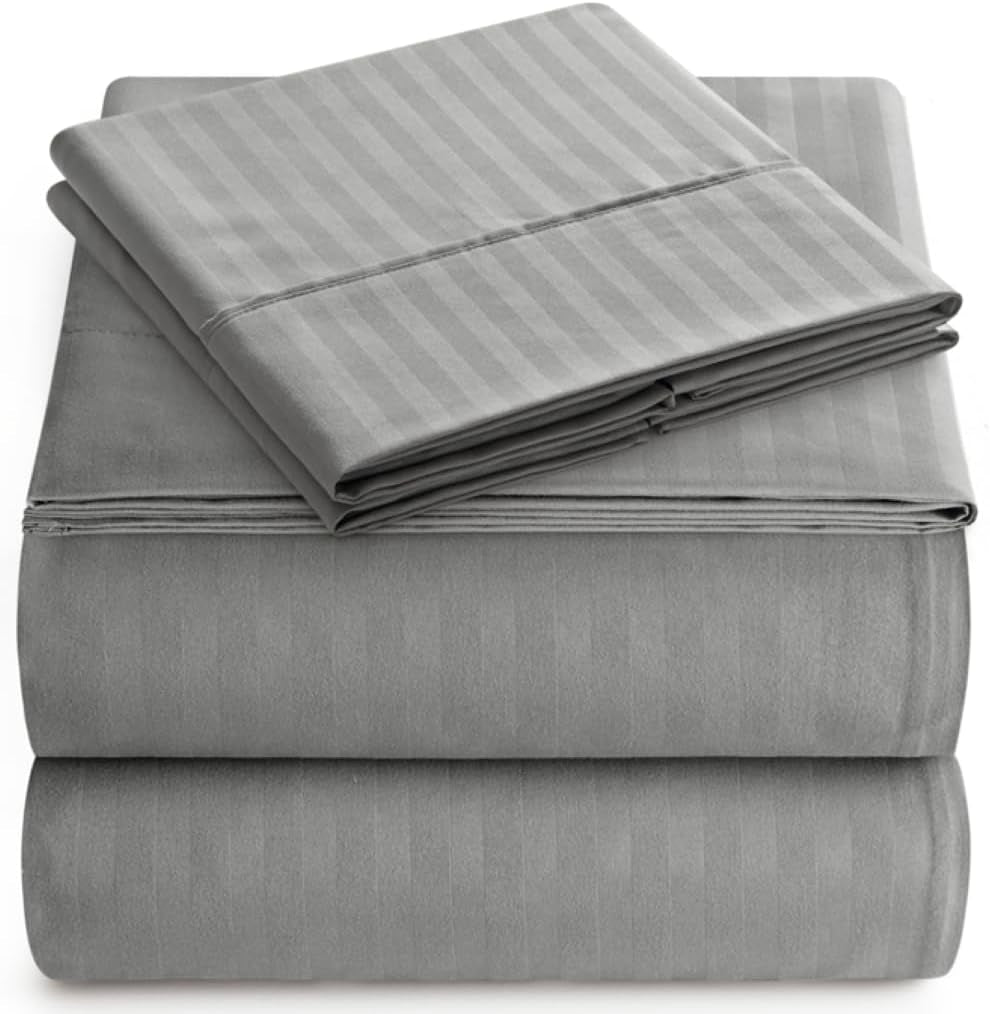 Full Sheet Set - 4-Piece Striped Full Size Bed Sheets - Soft & Cooling Deep Pocket Full Bed Sheet Set - Wrinkle-Free Microfiber Bedding with 1 Fitted Sheet, 1 Flat Sheet, 2 Pillowcases