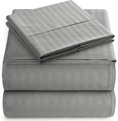 Full Sheet Set - 4-Piece Striped Full Size Bed Sheets - Soft & Cooling Deep Pocket Full Bed Sheet Set - Wrinkle-Free Microfiber Bedding with 1 Fitted Sheet, 1 Flat Sheet, 2 Pillowcases