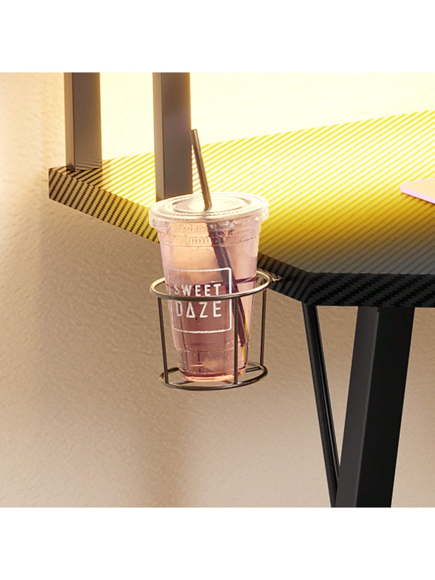 L-Shaped Gaming Desk with Large Monitor Riser Stand 55 Inch Corner Computer Desk with LED & Power Outlets, Carbon Corner Desk Table for Home and Work Place