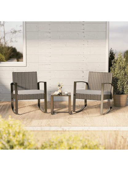 Asofer 3-Piece Wicker Muebles Set with Sofa-Style Rocking Chairs & Table, Outdoor Furniture for Camping and Garden Decor - Patio Furniture Set of 2 with Cushions for Balcony, Front Porch and Poolside