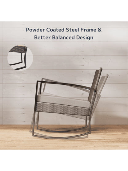 Asofer 3-Piece Wicker Muebles Set with Sofa-Style Rocking Chairs & Table, Outdoor Furniture for Camping and Garden Decor - Patio Furniture Set of 2 with Cushions for Balcony, Front Porch and Poolside
