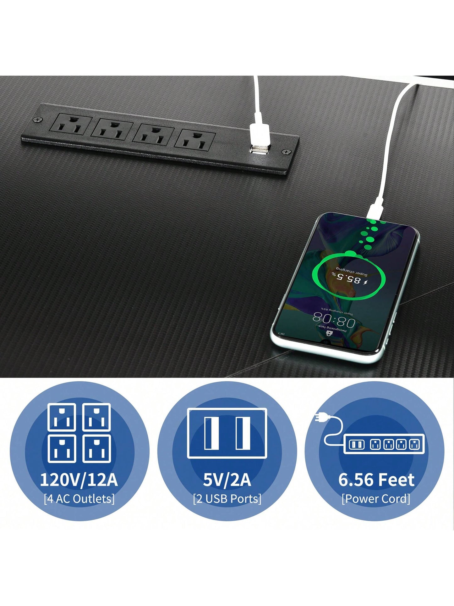 L-Shaped Gaming Desk with Large Monitor Riser Stand 55 Inch Corner Computer Desk with LED & Power Outlets, Carbon Corner Desk Table for Home and Work Place