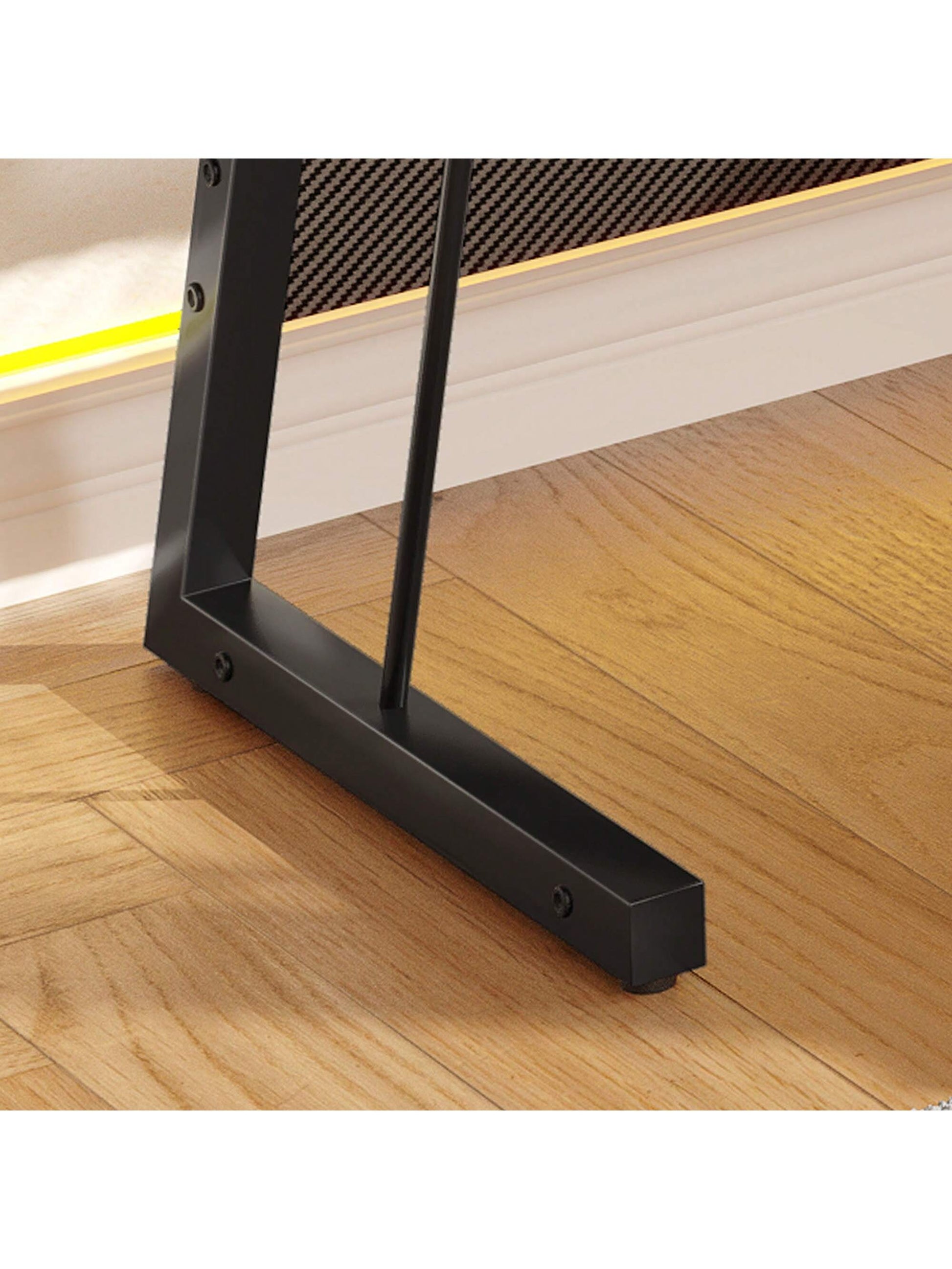 L-Shaped Gaming Desk with Large Monitor Riser Stand 55 Inch Corner Computer Desk with LED & Power Outlets, Carbon Corner Desk Table for Home and Work Place