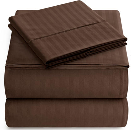 Full Sheet Set - 4-Piece Striped Full Size Bed Sheets - Soft & Cooling Deep Pocket Full Bed Sheet Set - Wrinkle-Free Microfiber Bedding with 1 Fitted Sheet, 1 Flat Sheet, 2 Pillowcases