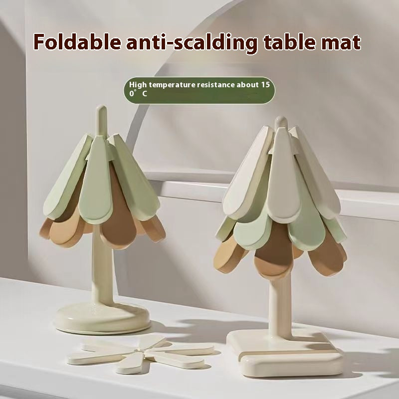 4Pcs Silicone Mat Dishes Insulation Pad Tree Shape Trivet Set Coaster for Teapot Hot Pots Halloween Placemats Table Gift Kitchen Gadgets