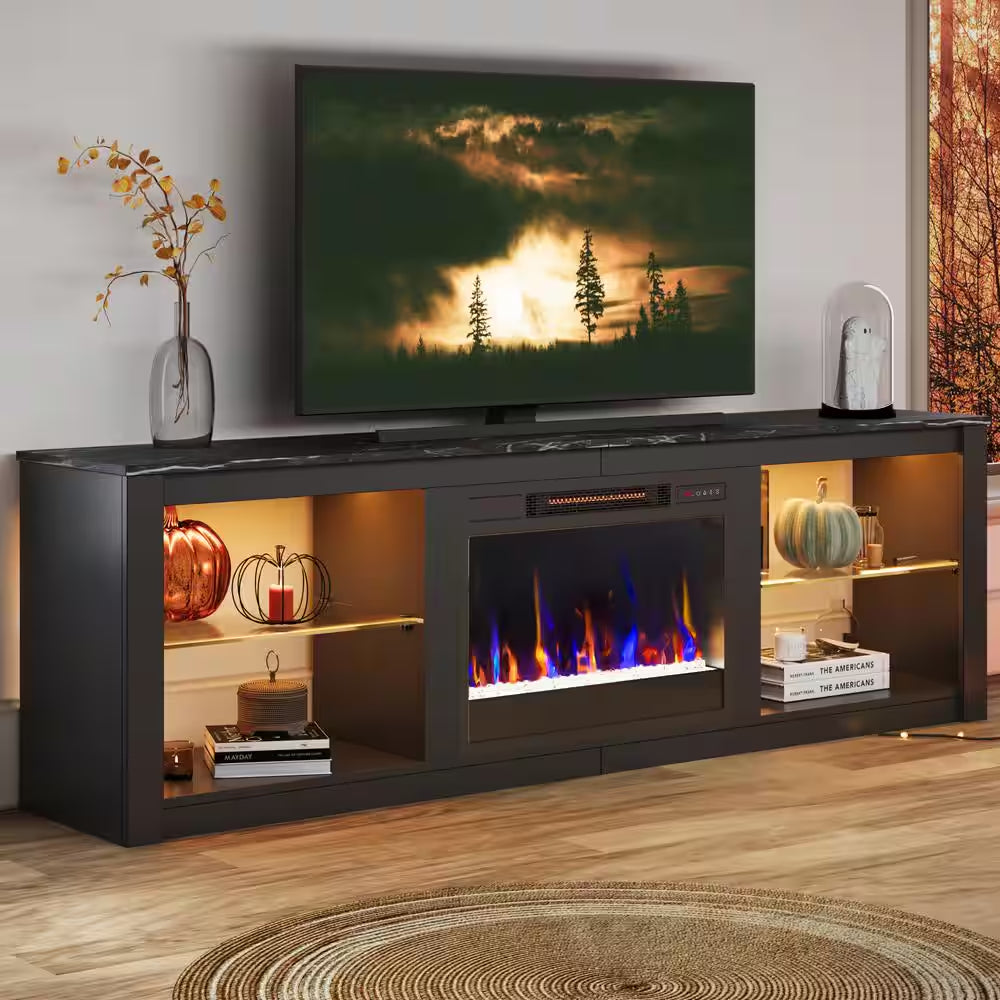 70.8 In. Black TV Stand with Fireplace Fits Tvs up to 75 In. LED Entertainment Center