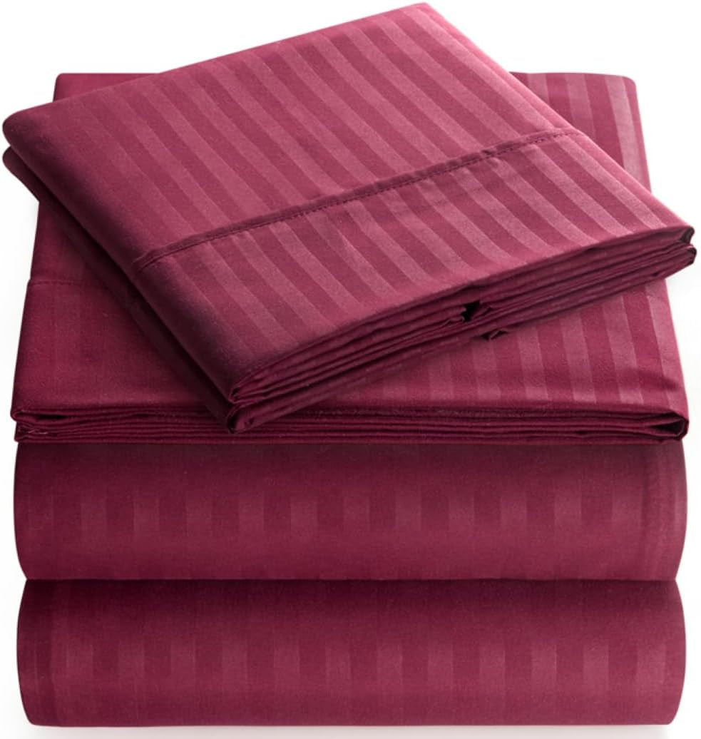 Full Sheet Set - 4-Piece Striped Full Size Bed Sheets - Soft & Cooling Deep Pocket Full Bed Sheet Set - Wrinkle-Free Microfiber Bedding with 1 Fitted Sheet, 1 Flat Sheet, 2 Pillowcases