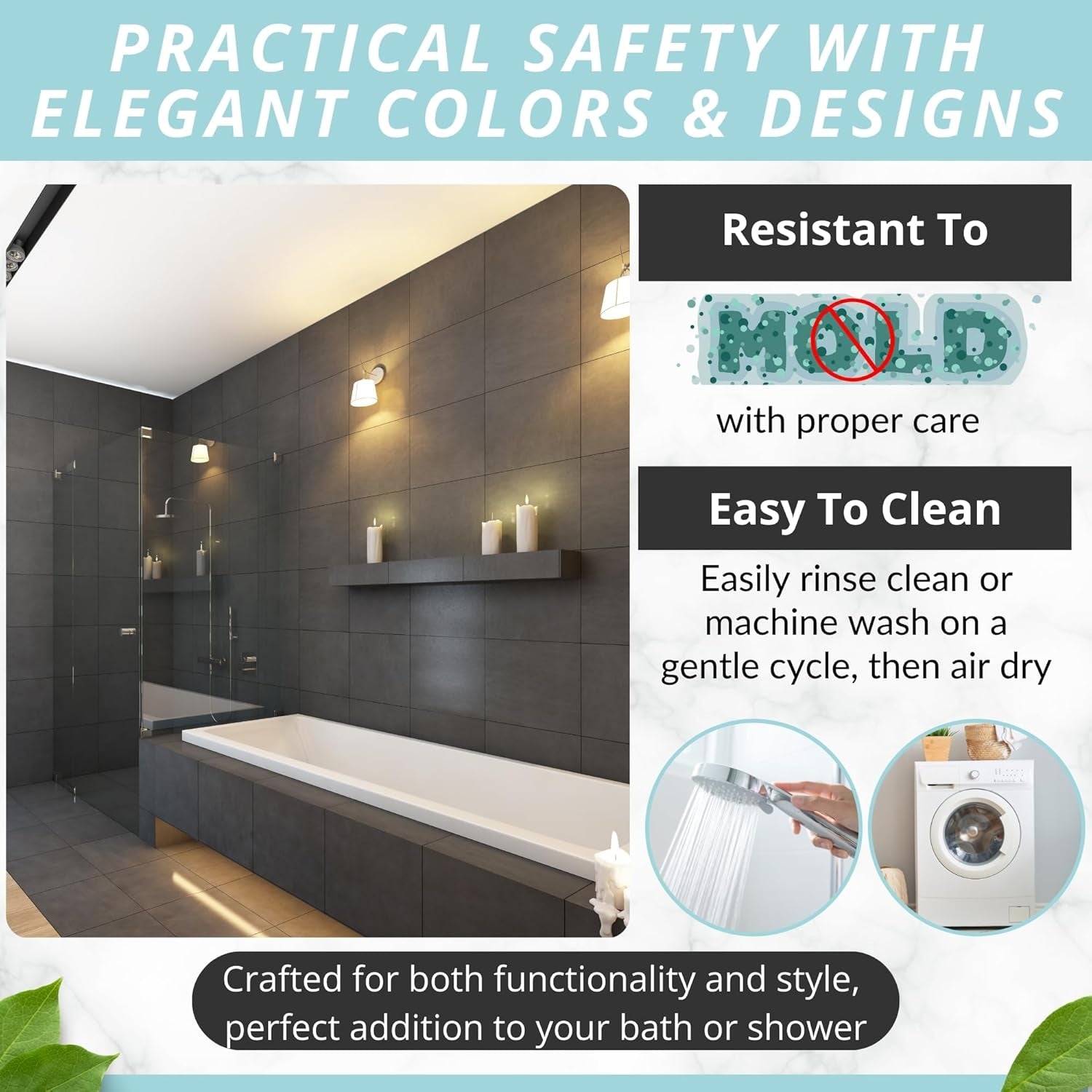 Bath Mat - Large Non Slip Bathtub & Shower Mat - Extra Long 40 X 16 Inch Bathroom Mats for Tub Nonslip anti Slip Bathmats (40X16 Grey)