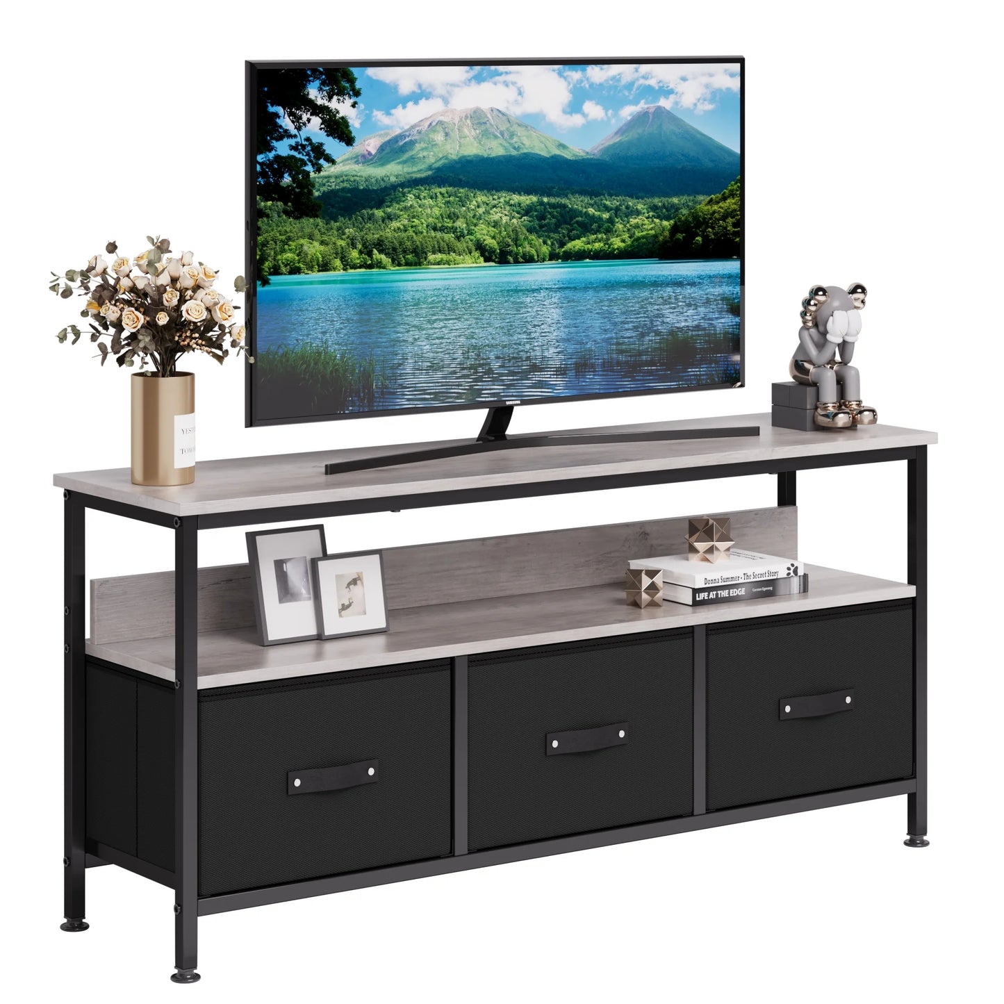 Dresser TV Stand 3-Drawers , 55 Inch TV Stand for Bedroom Small TV Stand Dresser with Drawers and Shelves,Tv & Media Console Table Furniture