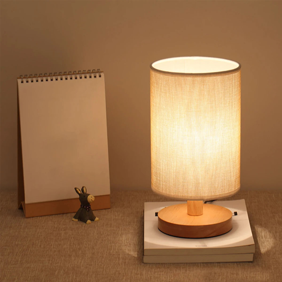 New Linen Table Lamp Touch Control LED Linen Night Lamp W/Warm White Light Linen Nightstand Lamp USB Powered Wooden beside Lamp