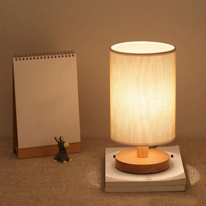 New Linen Table Lamp Touch Control LED Linen Night Lamp W/Warm White Light Linen Nightstand Lamp USB Powered Wooden beside Lamp