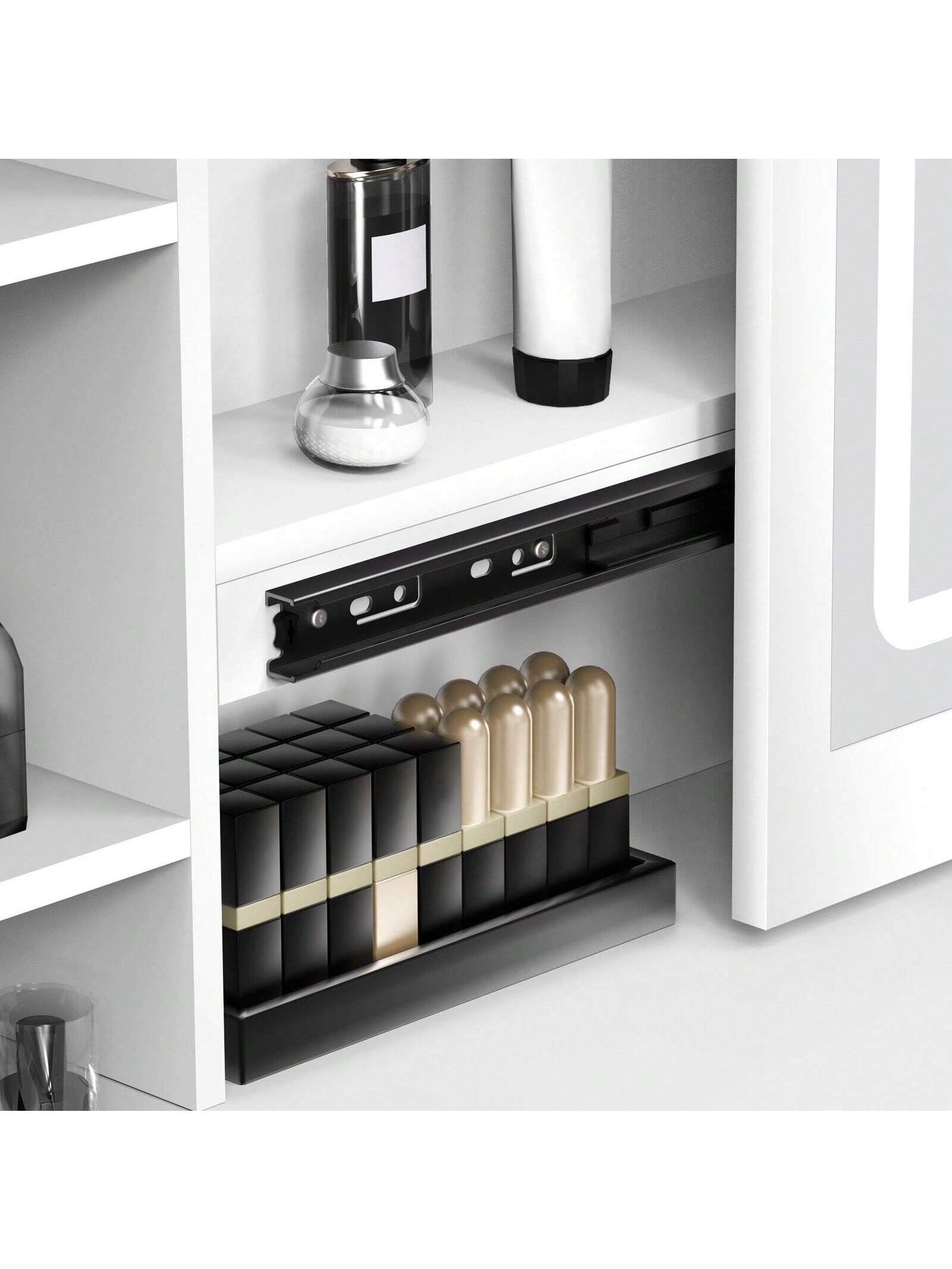 AYYUFE Vanity Desk with Mirror and LED Lights,Small Vanity with 4 Storage Drawers and Cushioned Stool,White Makeup Vanity Desk Set with Extra Large Sliding LED Mirror,3 Lighting Modes,Brightness Adjustable