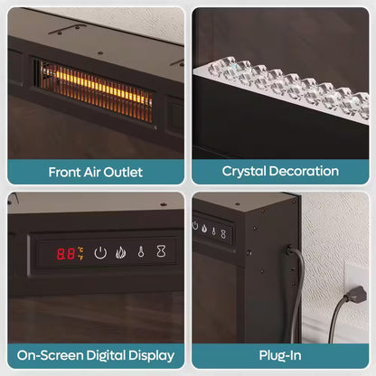 70.8 In. Black TV Stand with Fireplace Fits Tvs up to 75 In. LED Entertainment Center