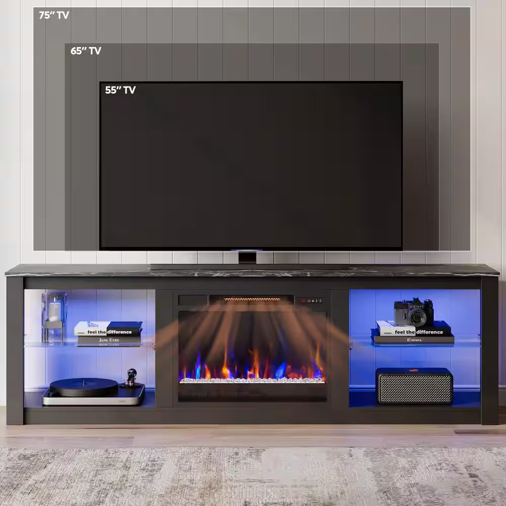 70.8 In. Black TV Stand with Fireplace Fits Tvs up to 75 In. LED Entertainment Center