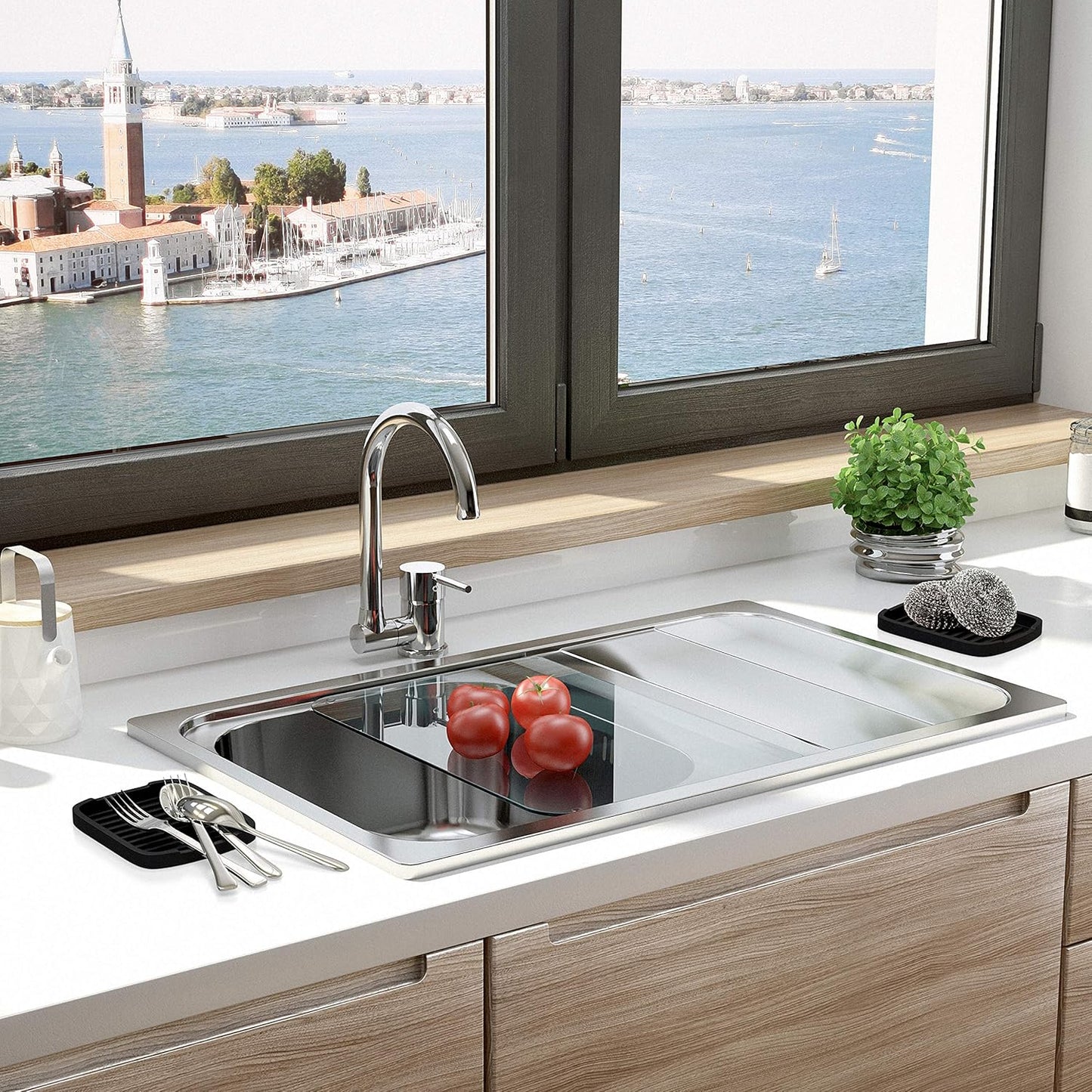 Silicone Sponge Holder -Soap Tray - 5.9" X 4.33" Set -2Pcs (Black)