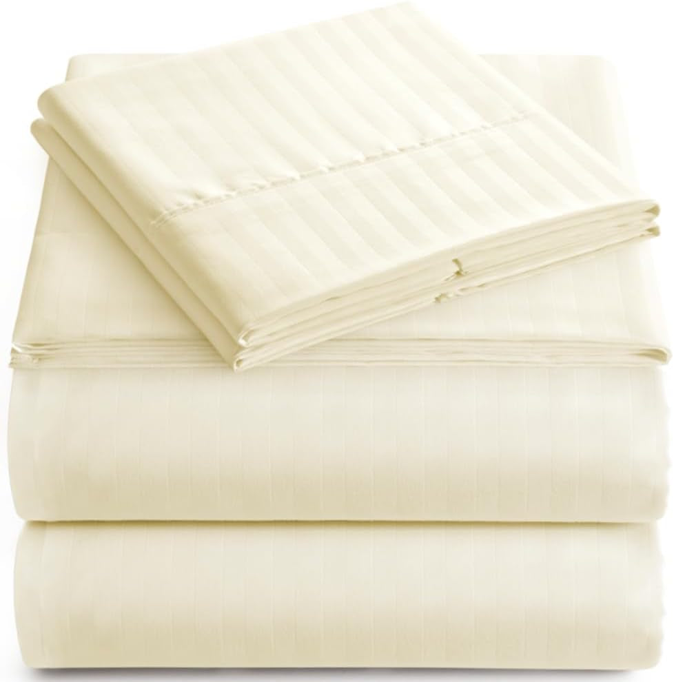 Full Sheet Set - 4-Piece Striped Full Size Bed Sheets - Soft & Cooling Deep Pocket Full Bed Sheet Set - Wrinkle-Free Microfiber Bedding with 1 Fitted Sheet, 1 Flat Sheet, 2 Pillowcases