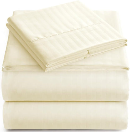 Full Sheet Set - 4-Piece Striped Full Size Bed Sheets - Soft & Cooling Deep Pocket Full Bed Sheet Set - Wrinkle-Free Microfiber Bedding with 1 Fitted Sheet, 1 Flat Sheet, 2 Pillowcases
