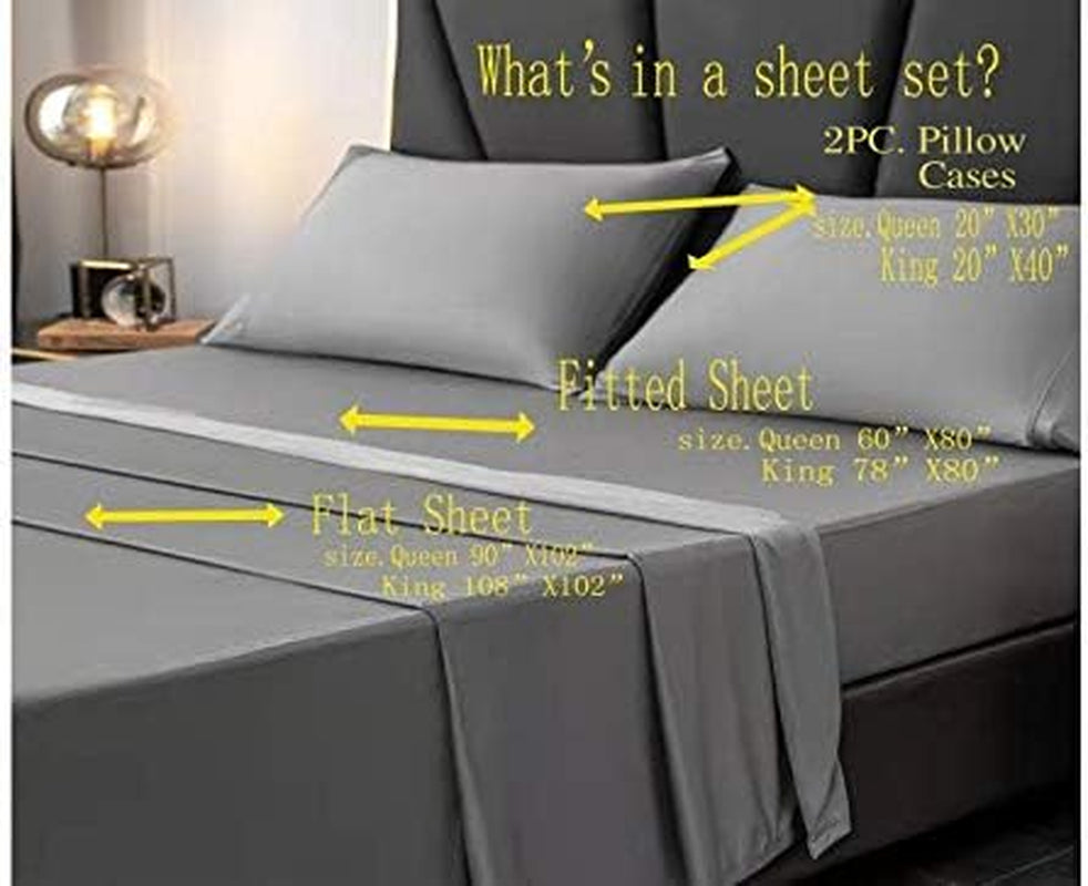 Premium Bed Sheet Set - 4 Piece Set - Hotel Luxury Bed Sheets - Extra Soft - Deep Pockets - Easy Fit - Breathable & Cooling - Wrinkle Free - Comfy (King, Gray)