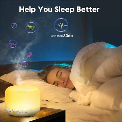 500ML Air Humidifier Essential Oil Diffuser Aroma Diffuser with Colorful Night Lights USB Humidifier Mini-Size Humidifier