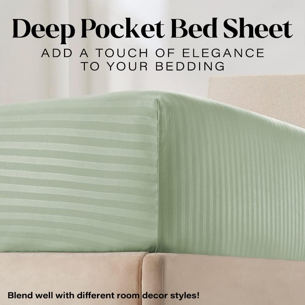 Full Sheet Set - 4-Piece Striped Full Size Bed Sheets - Soft & Cooling Deep Pocket Full Bed Sheet Set - Wrinkle-Free Microfiber Bedding with 1 Fitted Sheet, 1 Flat Sheet, 2 Pillowcases
