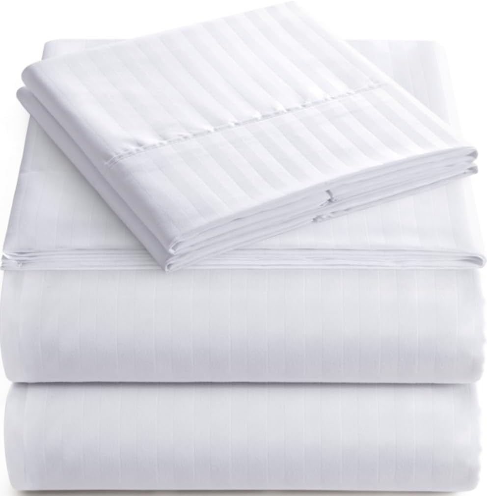 Full Sheet Set - 4-Piece Striped Full Size Bed Sheets - Soft & Cooling Deep Pocket Full Bed Sheet Set - Wrinkle-Free Microfiber Bedding with 1 Fitted Sheet, 1 Flat Sheet, 2 Pillowcases