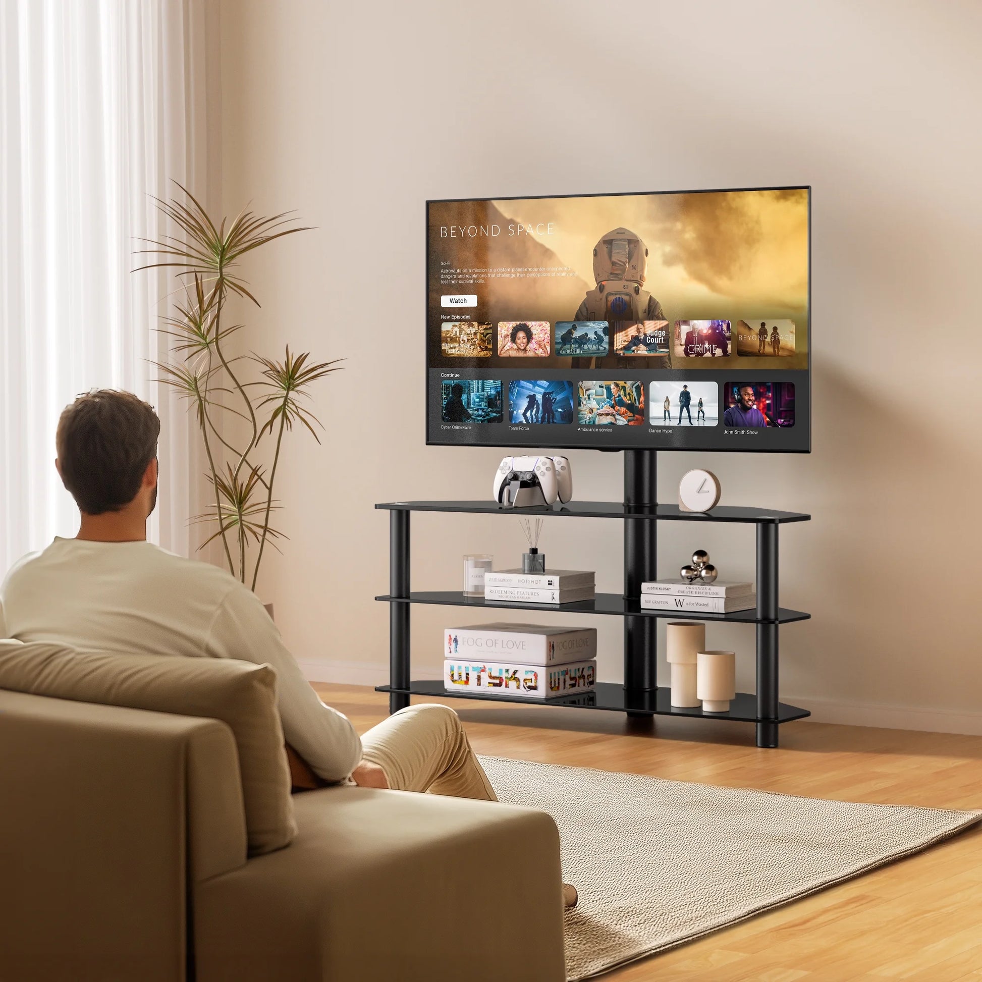 3-Tier Swivel Floor TV Stand with Mount for 32-65" TV