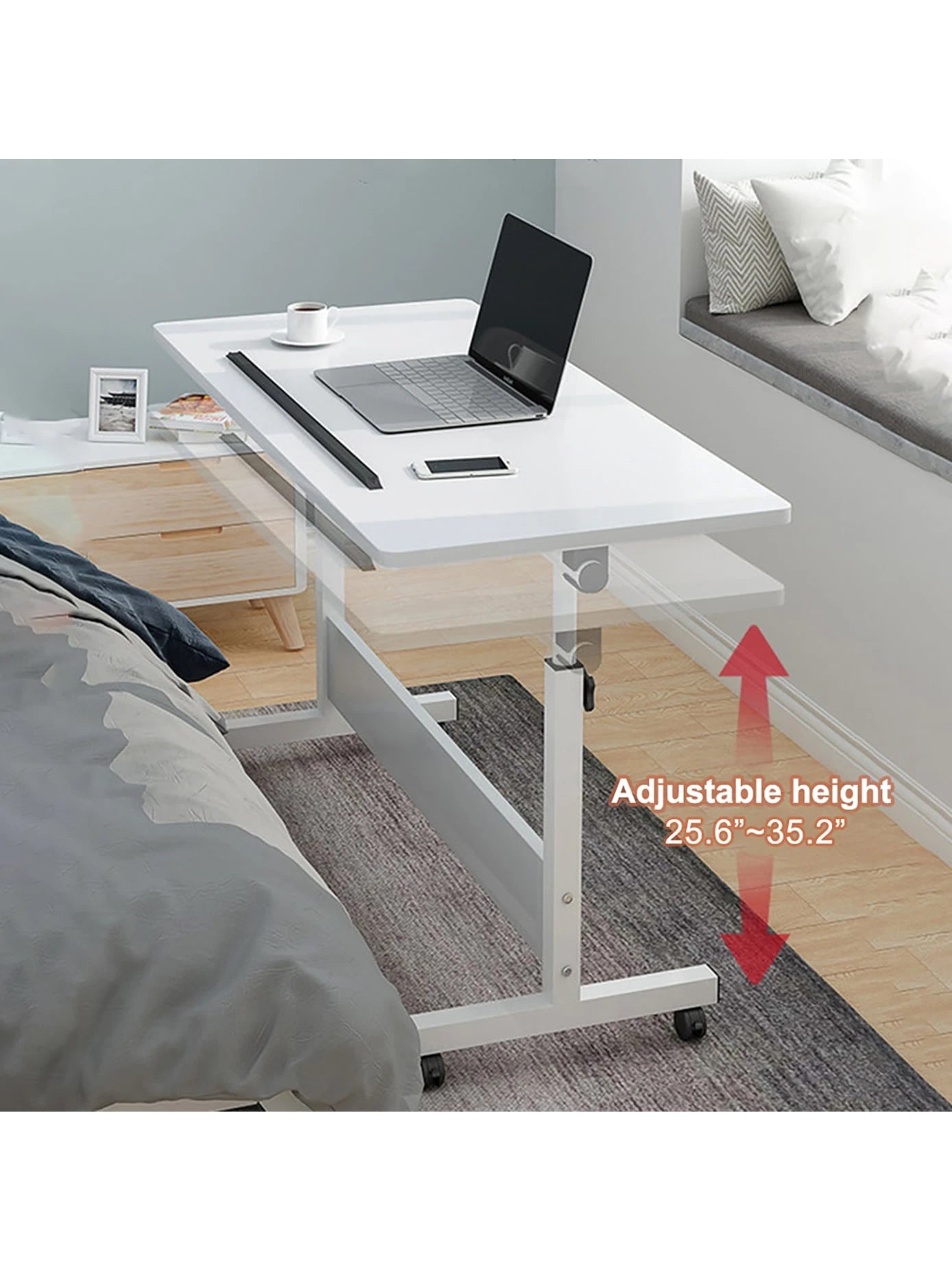 Rolling Desk Adjustable Height,Rolling Computer Cart,Portable Laptop Desk,Small Adjustable Home Office Desk,Rolling Laptop Desk,Small Portable Desk
