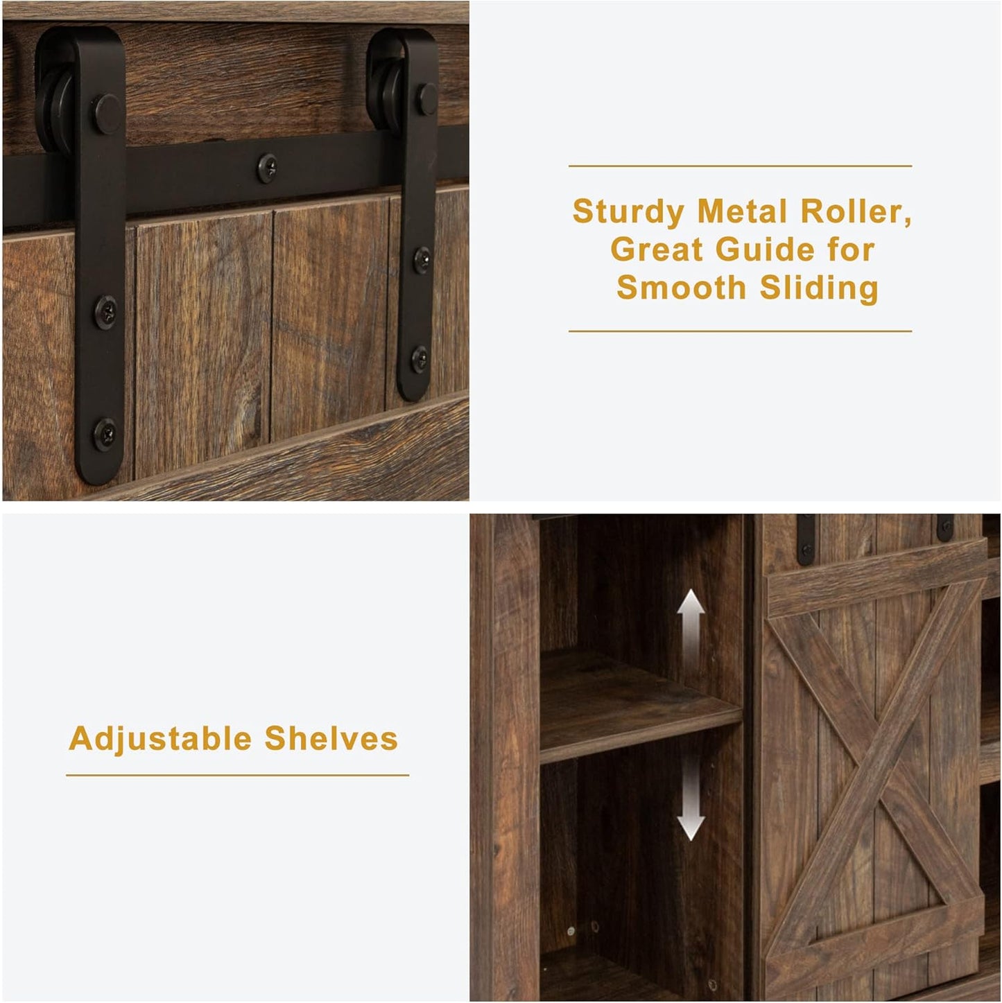 Farmhouse TV Stand Wood Sliding Barn Doors Entertainment Center, Modern TV Stand for 60 Inch TV, Television Stands with Adjustable Shelves Living Room TV Console, Rustic