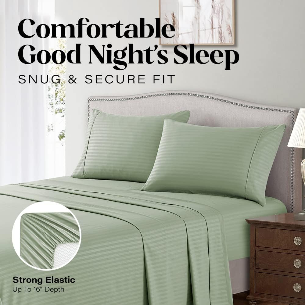 Full Sheet Set - 4-Piece Striped Full Size Bed Sheets - Soft & Cooling Deep Pocket Full Bed Sheet Set - Wrinkle-Free Microfiber Bedding with 1 Fitted Sheet, 1 Flat Sheet, 2 Pillowcases