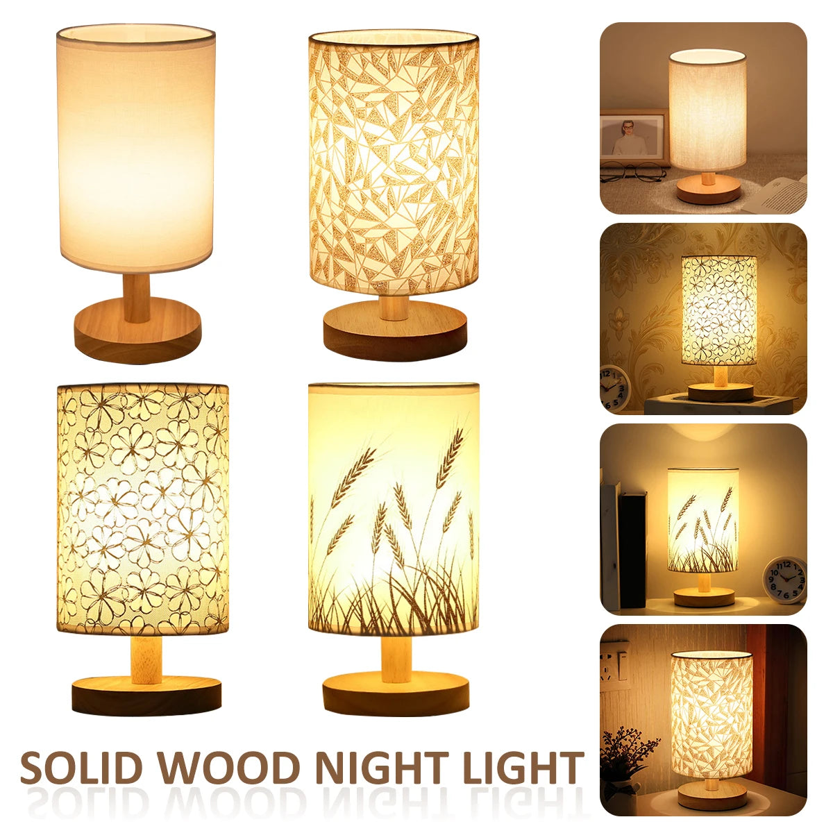 New Linen Table Lamp Touch Control LED Linen Night Lamp W/Warm White Light Linen Nightstand Lamp USB Powered Wooden beside Lamp