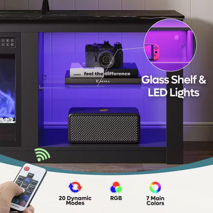 70.8 In. Black TV Stand with Fireplace Fits Tvs up to 75 In. LED Entertainment Center