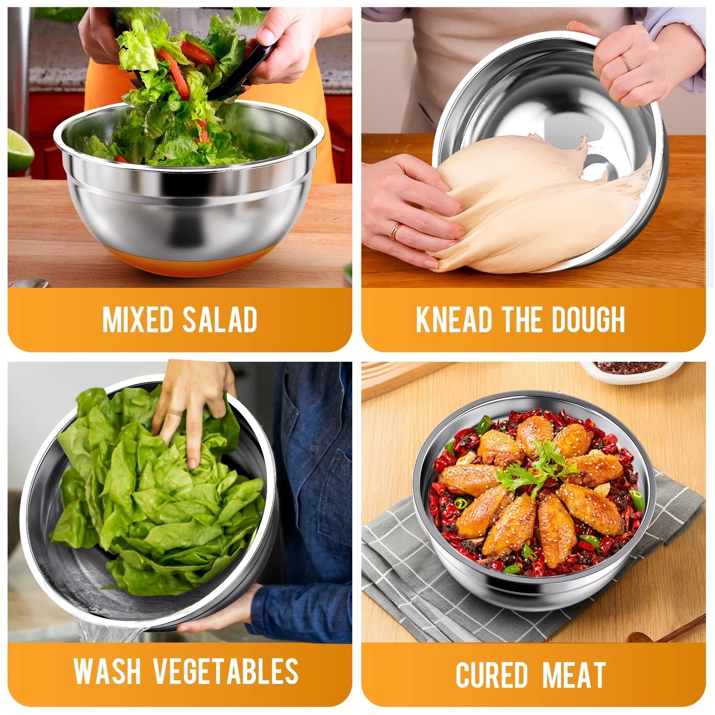 Mixing Bowls with Lids: Stainless Steel Mixing Bowls Set - 6 Piece Metal Nesting Mixing Bowls with Rubber Bottom-Multicolor