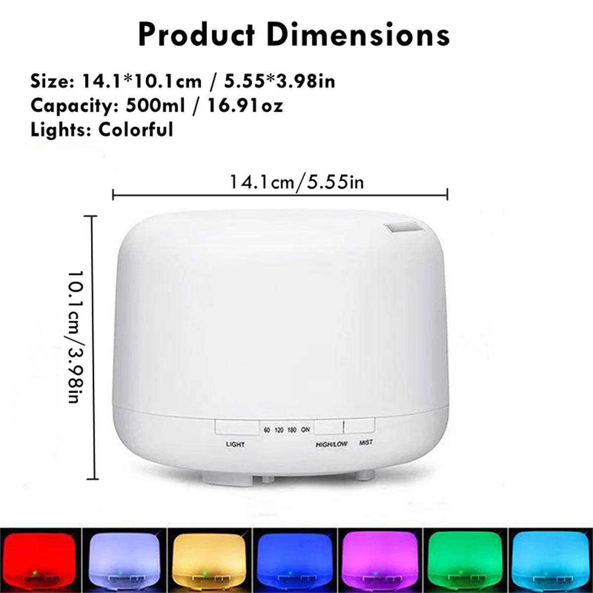 500ML Air Humidifier Essential Oil Diffuser Aroma Diffuser with Colorful Night Lights USB Humidifier Mini-Size Humidifier