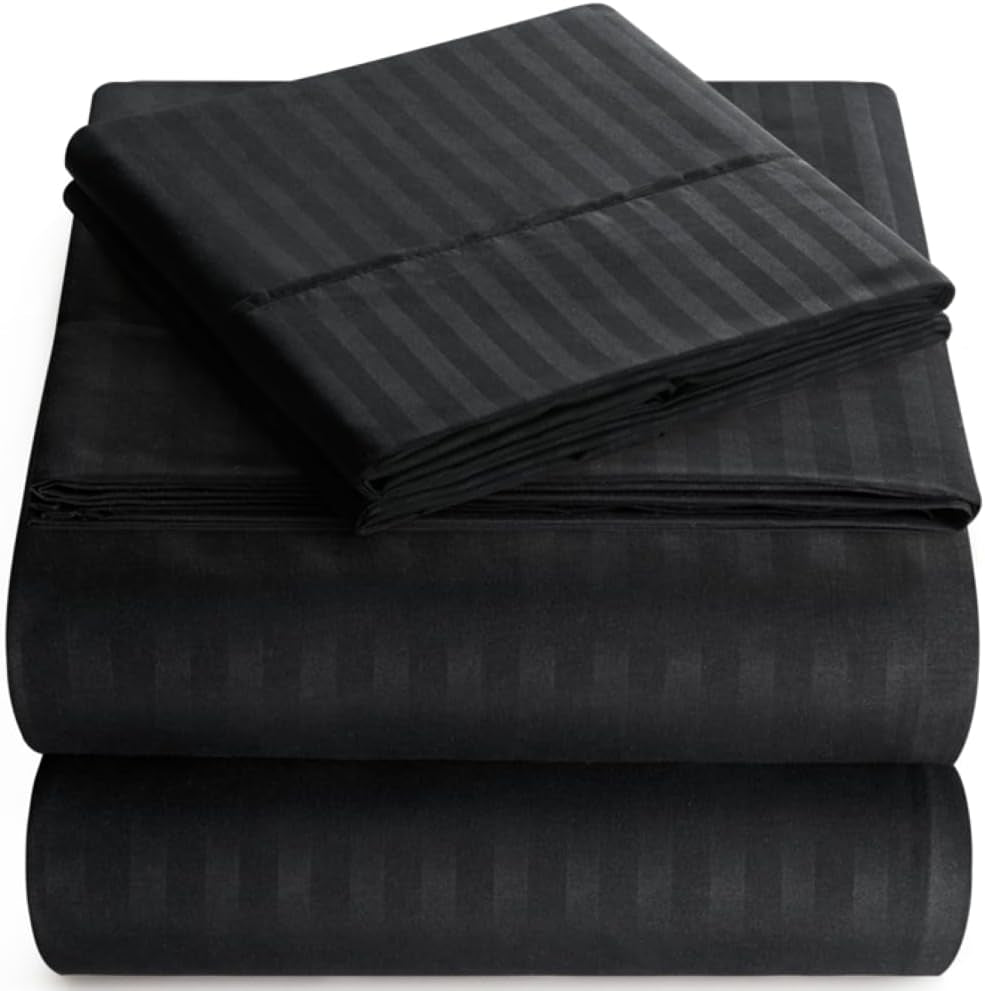 Full Sheet Set - 4-Piece Striped Full Size Bed Sheets - Soft & Cooling Deep Pocket Full Bed Sheet Set - Wrinkle-Free Microfiber Bedding with 1 Fitted Sheet, 1 Flat Sheet, 2 Pillowcases