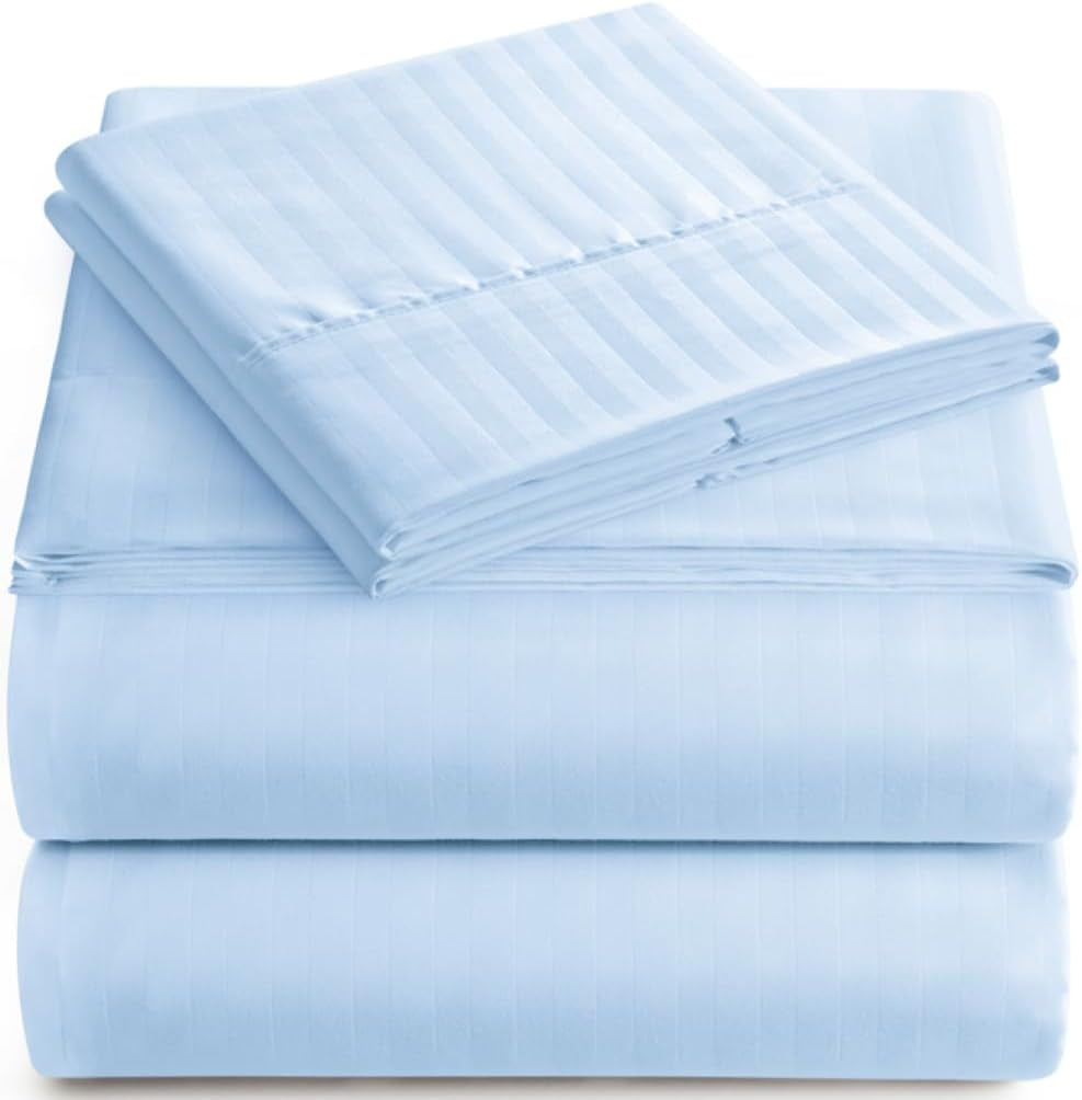 Full Sheet Set - 4-Piece Striped Full Size Bed Sheets - Soft & Cooling Deep Pocket Full Bed Sheet Set - Wrinkle-Free Microfiber Bedding with 1 Fitted Sheet, 1 Flat Sheet, 2 Pillowcases