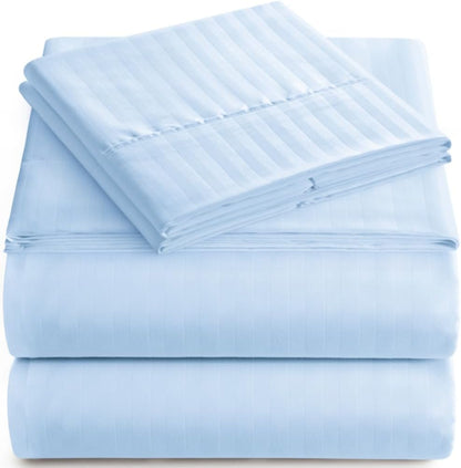 Full Sheet Set - 4-Piece Striped Full Size Bed Sheets - Soft & Cooling Deep Pocket Full Bed Sheet Set - Wrinkle-Free Microfiber Bedding with 1 Fitted Sheet, 1 Flat Sheet, 2 Pillowcases