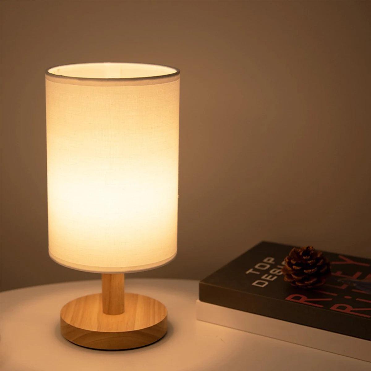 New Linen Table Lamp Touch Control LED Linen Night Lamp W/Warm White Light Linen Nightstand Lamp USB Powered Wooden beside Lamp