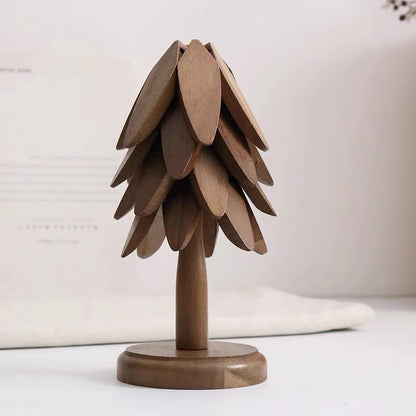 Wooden Christmas Tree Folding Coaster Black Walnut Thick Seat Adiabatic Pad for Kitchen Desktop Decoration Housewarming Gift