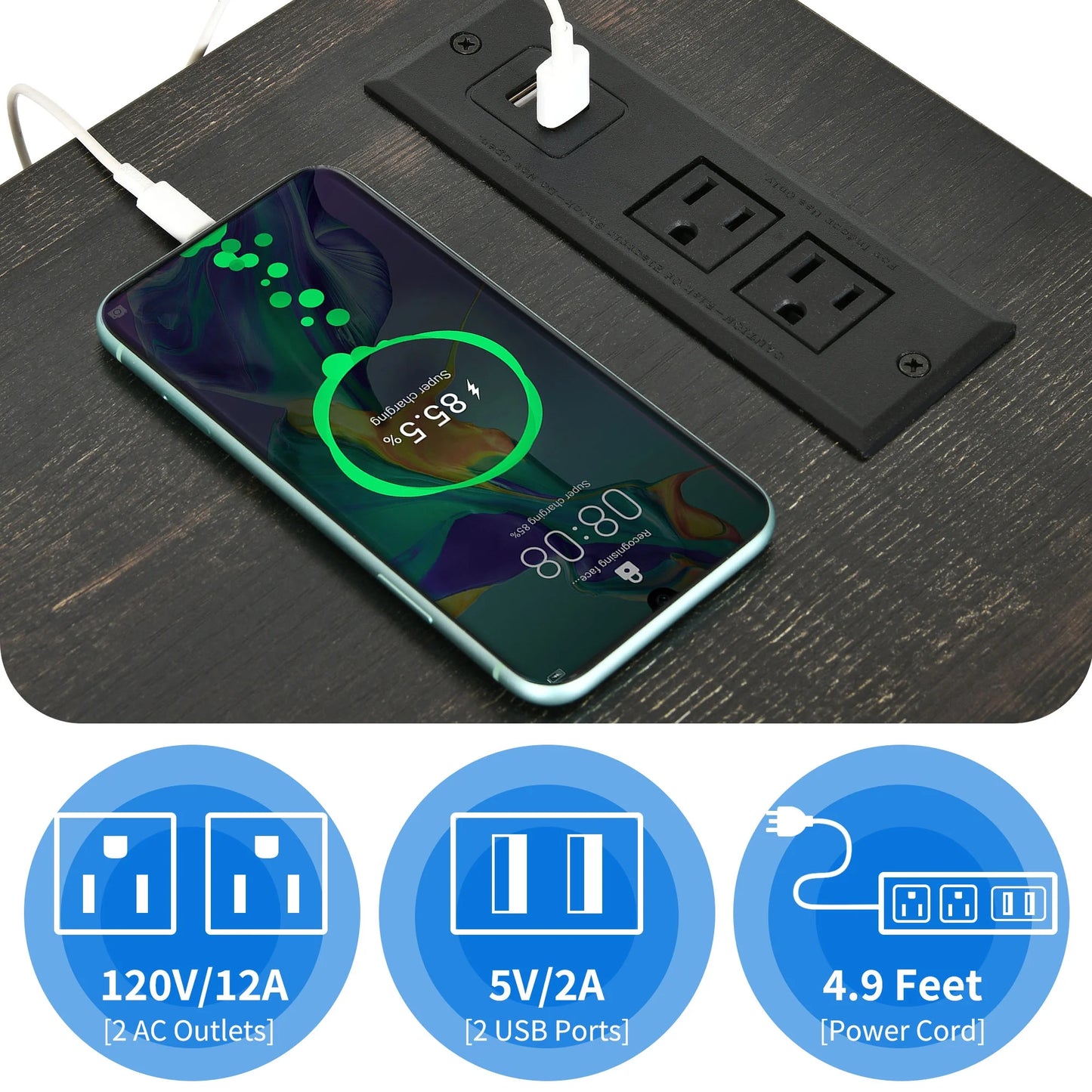 Farmhouse TV Stand up to 65 Inches W/Power Outlets, Entertainment Center Cabinet with Storage for Living Room, Rustic Oak