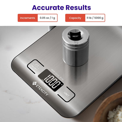Food Kitchen Scale, Digital Grams and Ounces for Weight Loss, Baking, Cooking, Keto and Meal Prep, Medium, 304 Stainless Steel