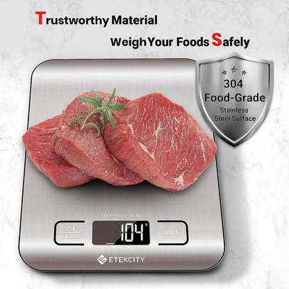 Food Kitchen Scale, Digital Grams and Ounces for Weight Loss, Baking, Cooking, Keto and Meal Prep, Medium, 304 Stainless Steel