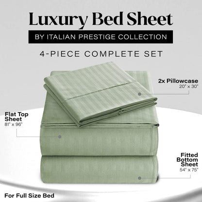 Full Sheet Set - 4-Piece Striped Full Size Bed Sheets - Soft & Cooling Deep Pocket Full Bed Sheet Set - Wrinkle-Free Microfiber Bedding with 1 Fitted Sheet, 1 Flat Sheet, 2 Pillowcases