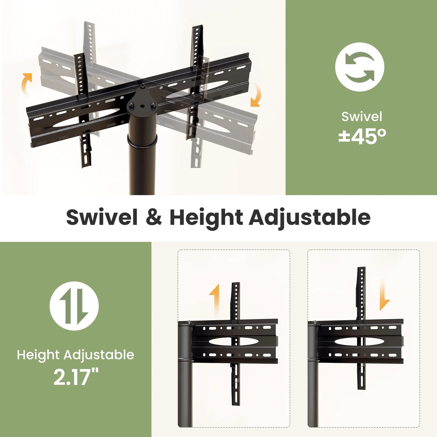3-Tier Swivel Floor TV Stand with Mount for 32-65" TV
