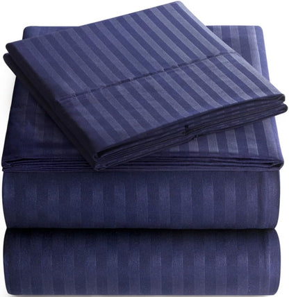 Full Sheet Set - 4-Piece Striped Full Size Bed Sheets - Soft & Cooling Deep Pocket Full Bed Sheet Set - Wrinkle-Free Microfiber Bedding with 1 Fitted Sheet, 1 Flat Sheet, 2 Pillowcases