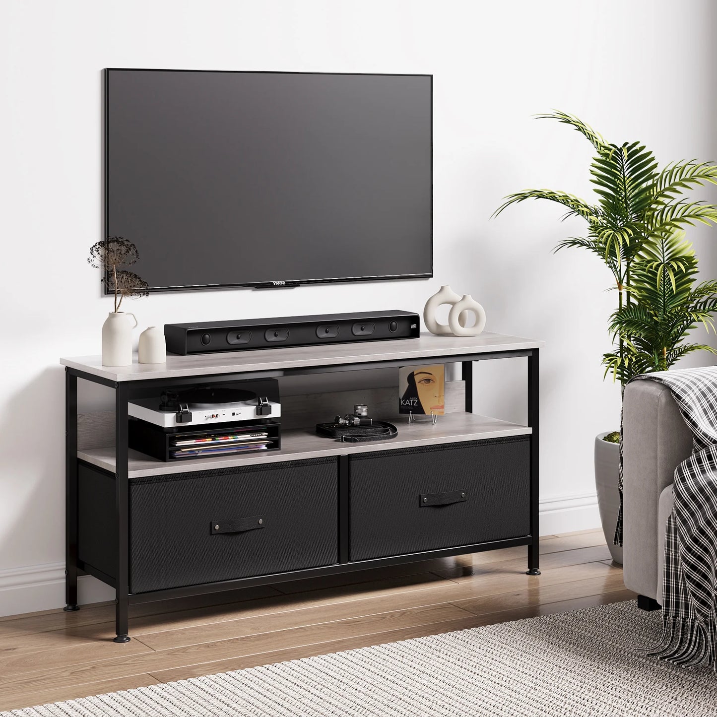 Dresser TV Stand 3-Drawers , 55 Inch TV Stand for Bedroom Small TV Stand Dresser with Drawers and Shelves,Tv & Media Console Table Furniture