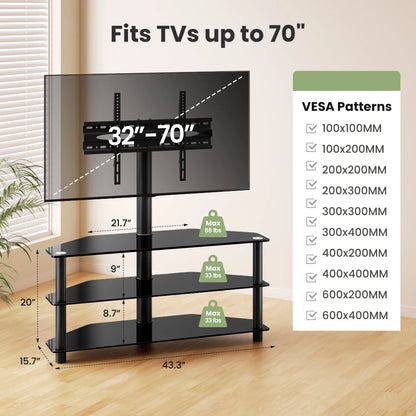 3-Tier Swivel Floor TV Stand with Mount for 32-65" TV