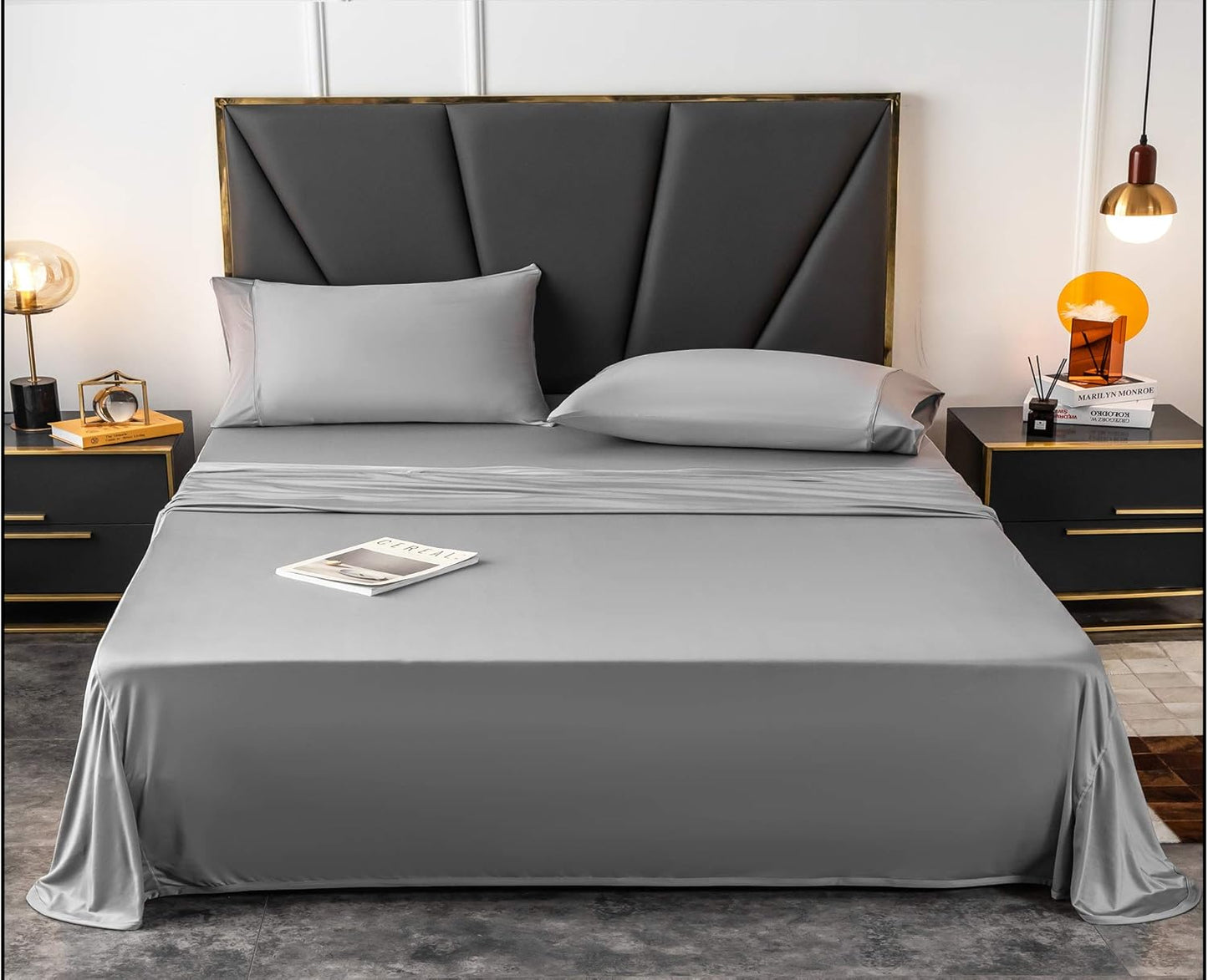 Premium Bed Sheet Set - 4 Piece Set - Hotel Luxury Bed Sheets - Extra Soft - Deep Pockets - Easy Fit - Breathable & Cooling - Wrinkle Free - Comfy (King, Gray)