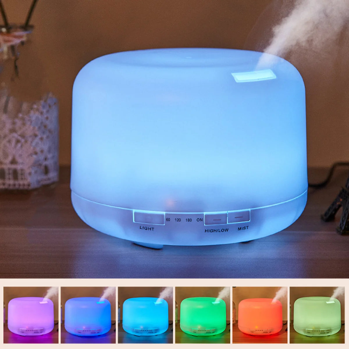 500ML Air Humidifier Essential Oil Diffuser Aroma Diffuser with Colorful Night Lights USB Humidifier Mini-Size Humidifier